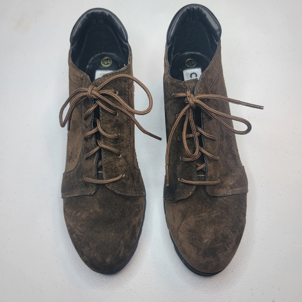 Classique Leather Lace-up Booties, Dark Brown, Like New, size 7.5